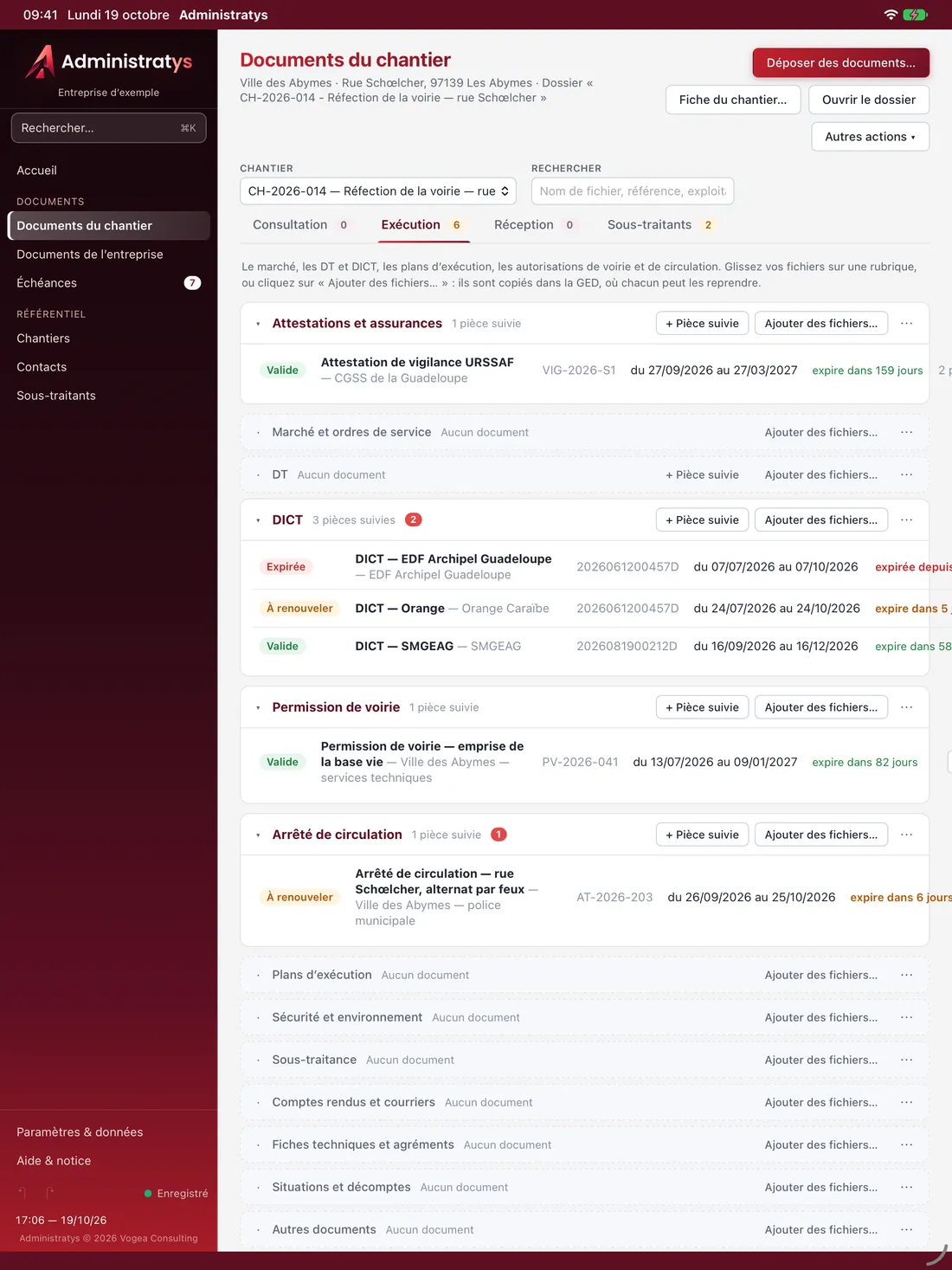 Les documents d’un chantier dans Administratys sur iPad