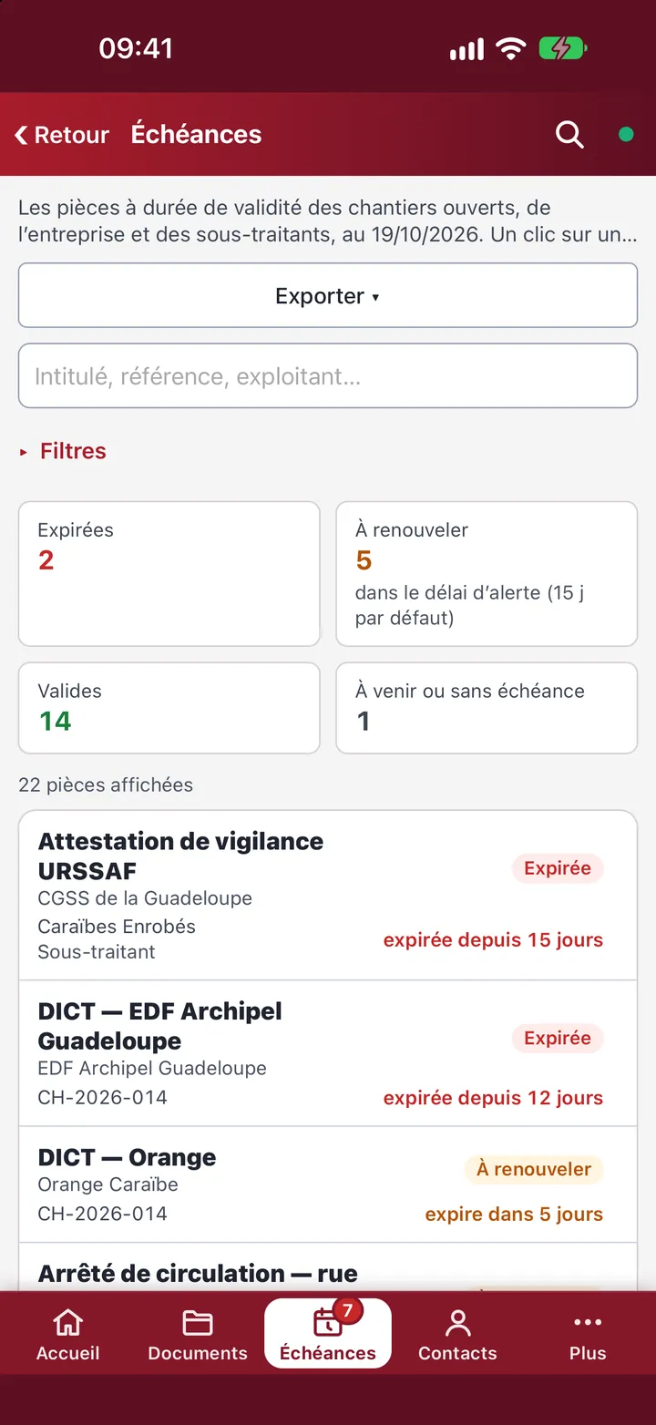 Les échéances d’Administratys sur iPhone : pièces expirées et à renouveler